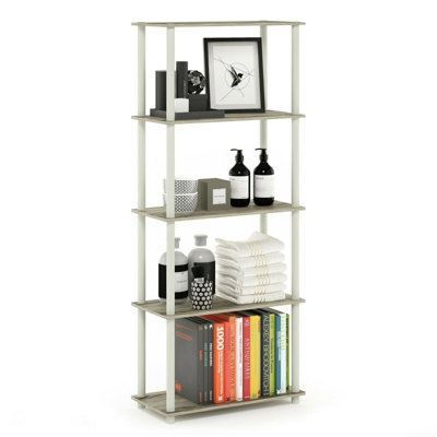 Furinno Turn-N-Tube 5-Tier Multipurpose Shelf Display Rack, Sonoma Oak/White