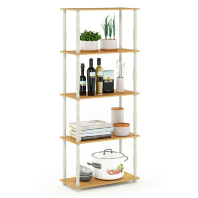 Furinno Turn-N-Tube 5-Tier Multipurpose Shelf Display Rack with Classic Tubes, Beech/White