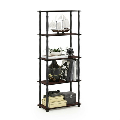 Furinno Turn-N-Tube 5-Tier Multipurpose Shelf Display Rack with Classic Tubes, Dark Cherry/Black