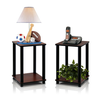 Furinno Turn-N-Tube End Table Corner Shelves, Dark Cherry/Black, Set of 2