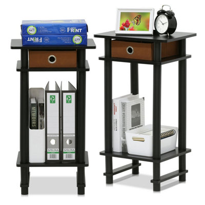 Furinno Turn-N-Tube Tall End Table with Bin, Espresso/Brown, Set of 2