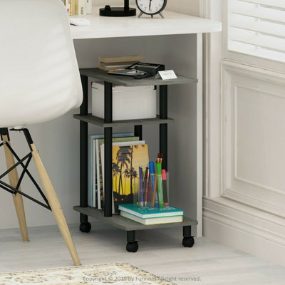 Furinno Turn-N-Tube U Shape Sofa Side Table with Casters, French Oak Grey/Black