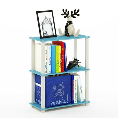 Furinno Turn-S-Tube 3-Tier Compact Multipurpose Shelf Display Rack with Square Tube, Light Blue/White