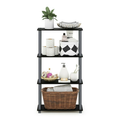 Furinno Turn-S-Tube 4-Tier Multipurpose Shelf Display Rack with Square Tube, Black/Grey