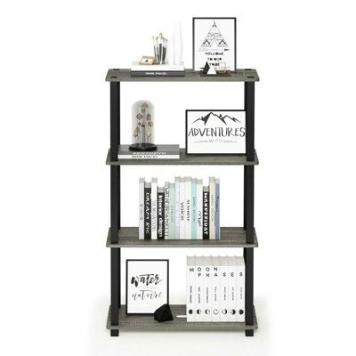 Furinno Turn-S-Tube 4-Tier Multipurpose Shelf Display Rack with Square Tube, French Oak Grey/Black