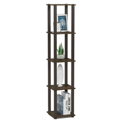 Furinno Turn-S-Tube 5-Tier Corner Square Rack Display Shelf with Square Tube, Walnut/Brown