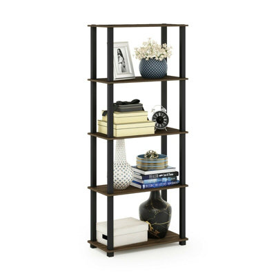 Furinno Turn-S-Tube 5-Tier Multipurpose Shelf Display Rack with Square Tubes, Columbia Walnut/Black