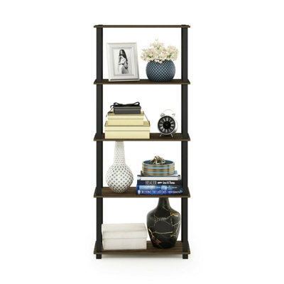 Furinno Turn-S-Tube 5-Tier Multipurpose Shelf Display Rack with Square Tubes, Columbia Walnut/Black