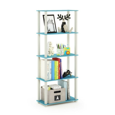 Furinno Turn-S-Tube 5-Tier Multipurpose Shelf Display Rack with Square Tubes, Light Blue/White