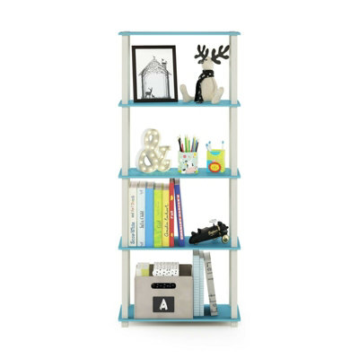 Furinno Turn-S-Tube 5-Tier Multipurpose Shelf Display Rack with Square Tubes, Light Blue/White