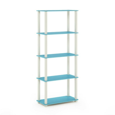 Furinno Turn-S-Tube 5-Tier Multipurpose Shelf Display Rack with Square Tubes, Light Blue/White