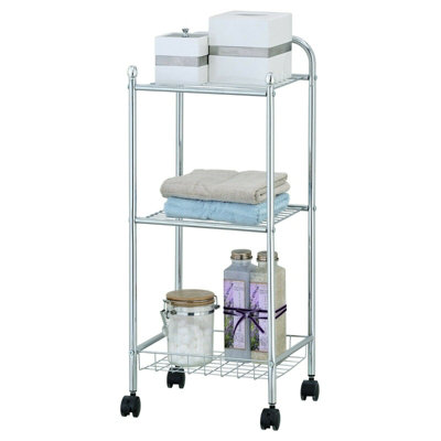 Furinno Wayar 3-Tier Tray Shelf with Casters, Chrome