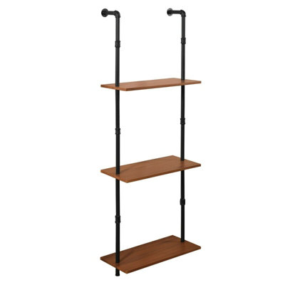 Furinno Wyatt Induatrial Style 3-Tier Wall-Mounted Storage Shelf, Antique Espresso