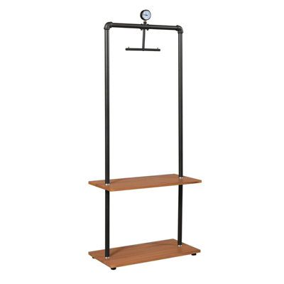 Furinno Wyatt Industrial Style Garment Rack with Wood Shelves, Antique Espresso