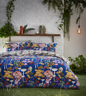furn. Amanita Abstract Mushroom Reversible Duvet Cover Set, Double, Blue