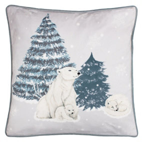 furn. Arcticus Polar Bear Festive Printed Piped Fleece Reverse Polyester Filled Cushion