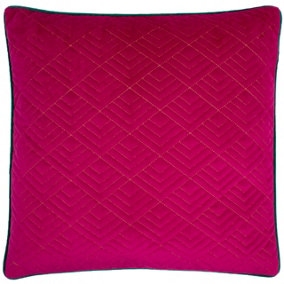 furn. Art Deco Quilted Embroidered Patterned Piped Polyester Filled Cushion