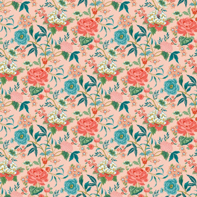 furn. Azalea Coral Red Printed Floral Wallpaper Sample