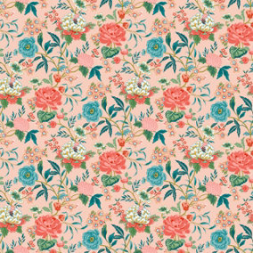 furn. Azalea Coral Red Printed Floral Wallpaper Sample