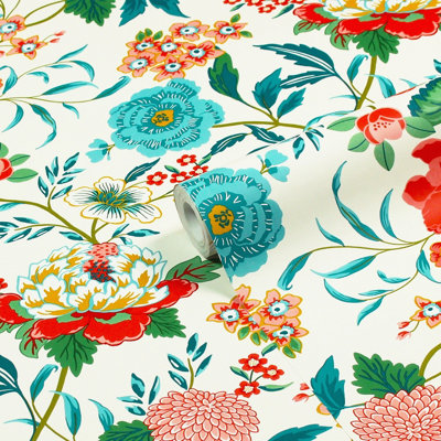 furn. Azalea Multicoloured Printed Floral Wallpaper Sample