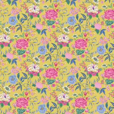 furn. Azalea Yellow Printed Floral Wallpaper Sample