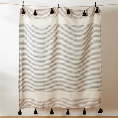 furn. Banda Woven Embroidered String Stitched Tasselled Throw