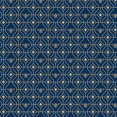 furn. Bee Deco Dark Blue Geometric Foil Wallpaper Sample