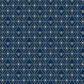 furn. Bee Deco Dark Blue Geometric Foil Wallpaper Sample