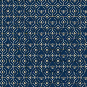 furn. Bee Deco Dark Blue Geometric Foil Wallpaper Sample