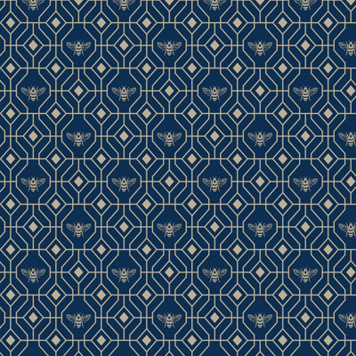 furn. Bee Deco Dark Blue Geometric Foil Wallpaper
