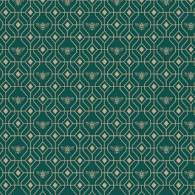 furn. Bee Deco Emerald Green Geometric Foil Wallpaper Sample