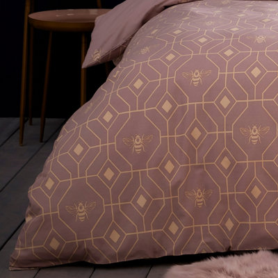 furn. Bee Deco King Duvet Cover Set, Cotton, Polyester, Blush