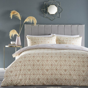furn. Bee Deco King Duvet Cover Set, Cotton, Polyester, Champagne