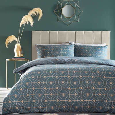 furn. Bee Deco King Duvet Cover Set, Cotton, Polyester, French Blue