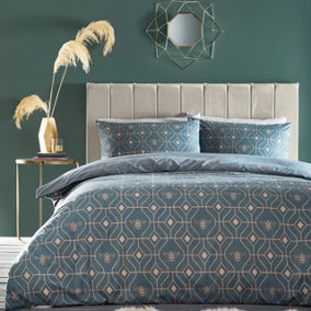 furn. Bee Deco King Duvet Cover Set, Cotton, Polyester, French Blue