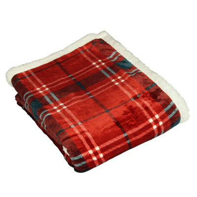 furn. Blake Check Printed Sherpa Fleece Throw