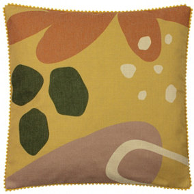 furn. Blume Scandi Geometric Floral Patterned Pom Pom Trimmed Polyester Filled Cushion