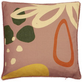 furn. Blume Scandi Geometric Floral Patterned Pom Pom Trimmed Polyester Filled Cushion