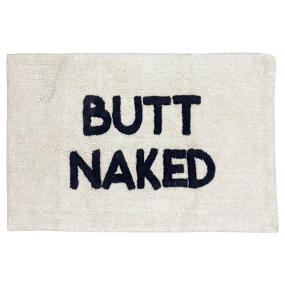 furn. Butt Naked Slogan Tufted Cotton Anti-Slip Bath Mat