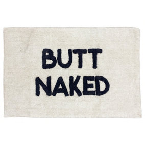 furn. Butt Naked Slogan Tufted Cotton Anti-Slip Bath Mat