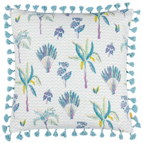 furn. Chamae Floral Tasselled 100% Cotton Feather Filled Cushion