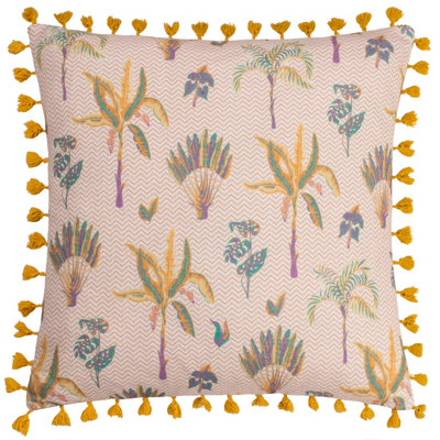 furn. Chamae Floral Tasselled 100% Cotton Feather Filled Cushion