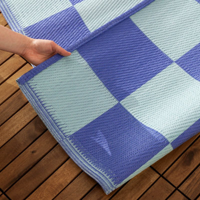 Furn Checkerboard Recycled Outdoor Rug, Blue, 120 x 180cm