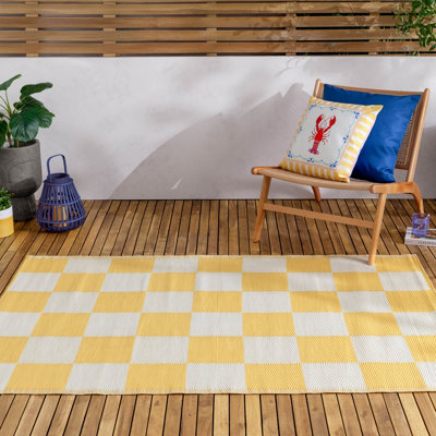 Furn Checkerboard Recycled Outdoor Rug, Yellow, 120 x 180cm