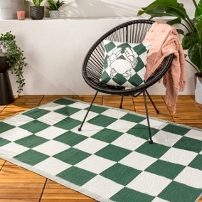 furn. Checkerboard Recycled Woven Jacquard Outdoor Rug