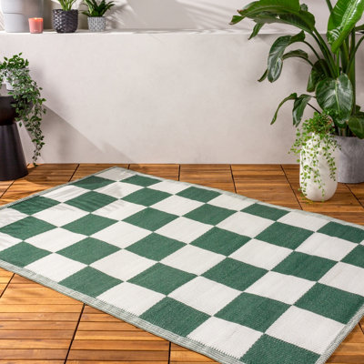 furn. Checkerboard Recycled Woven Jacquard Outdoor Rug