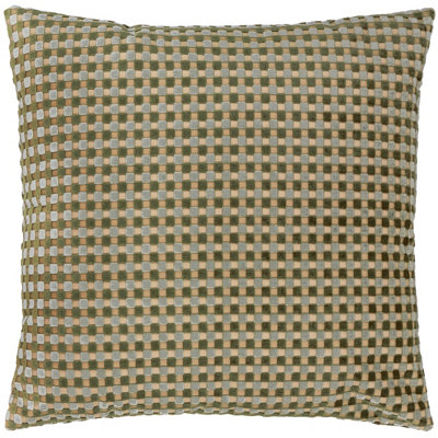Furn Checkered Velvet Polyester Filled Cushion, Eucalyptus, 45 x 45cm