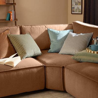 Furn Checkered Velvet Polyester Filled Cushion, Eucalyptus, 45 x 45cm