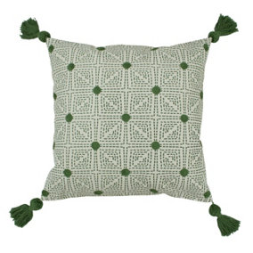 furn. Chia Geometric Patterned Printed Tasselled Polyester Filled Cushion