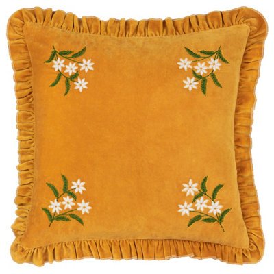 furn. Daisy Frill Embroidered Velvet Feather Filled Cushion